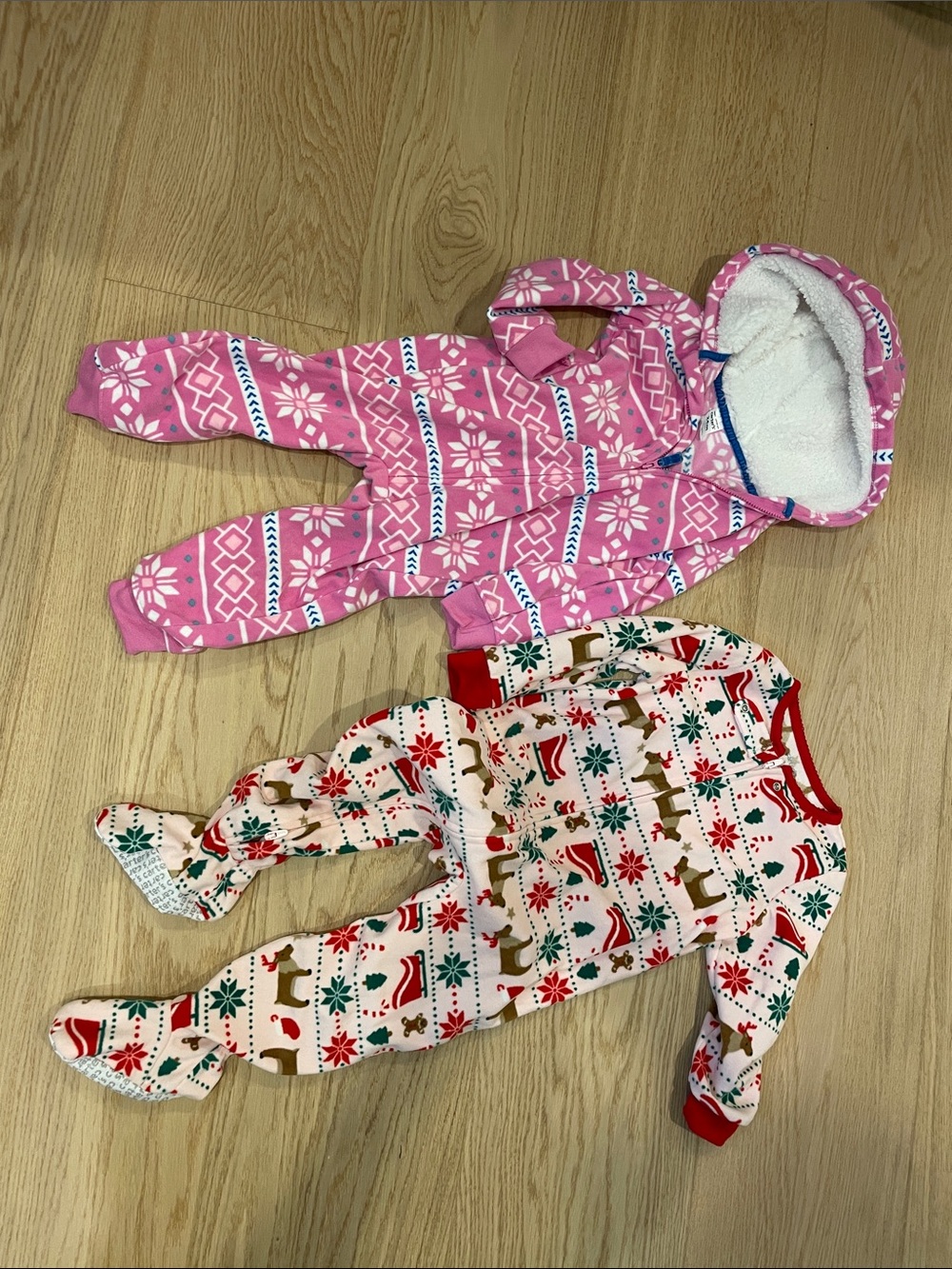 Carter's Pink Fair Isle Hooded Footed One-Piece